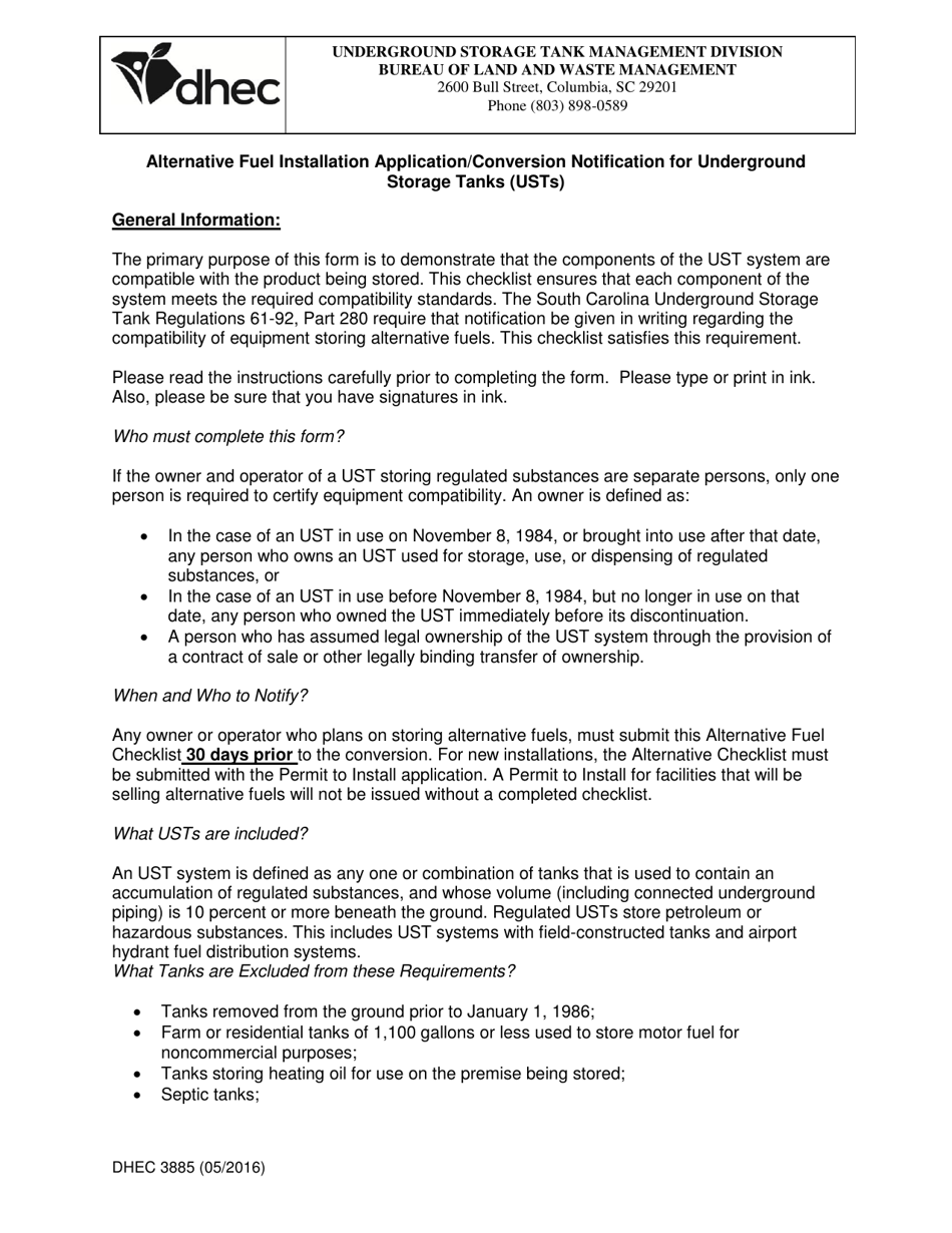 DHEC Form 3885 Underground Storage Tank Alternative Fuel Installation Application / Conversion Notification - South Carolina, Page 4