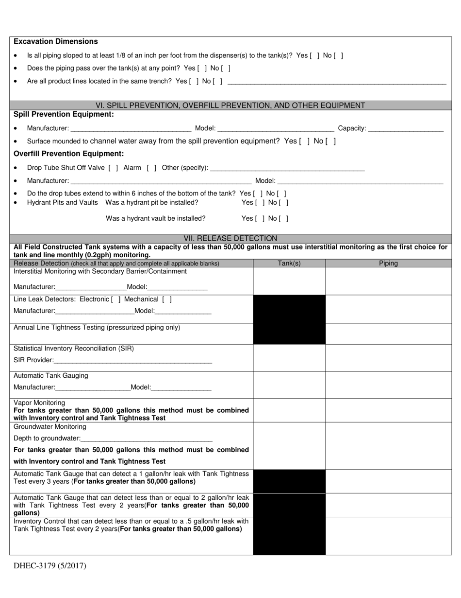 DHEC Form 3179 Application for Permit to Operate Field-Constructed Tank Systems - South Carolina, Page 3