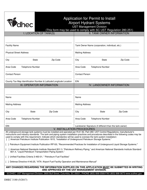 DHEC Form 3180  Printable Pdf