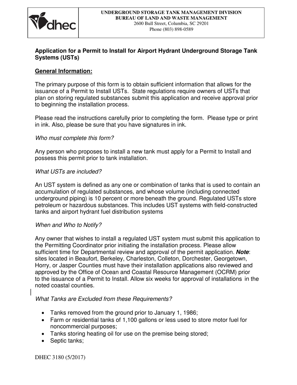 DHEC Form 3180 Application for Permit to Install Airport Hydrant Systems - South Carolina, Page 6