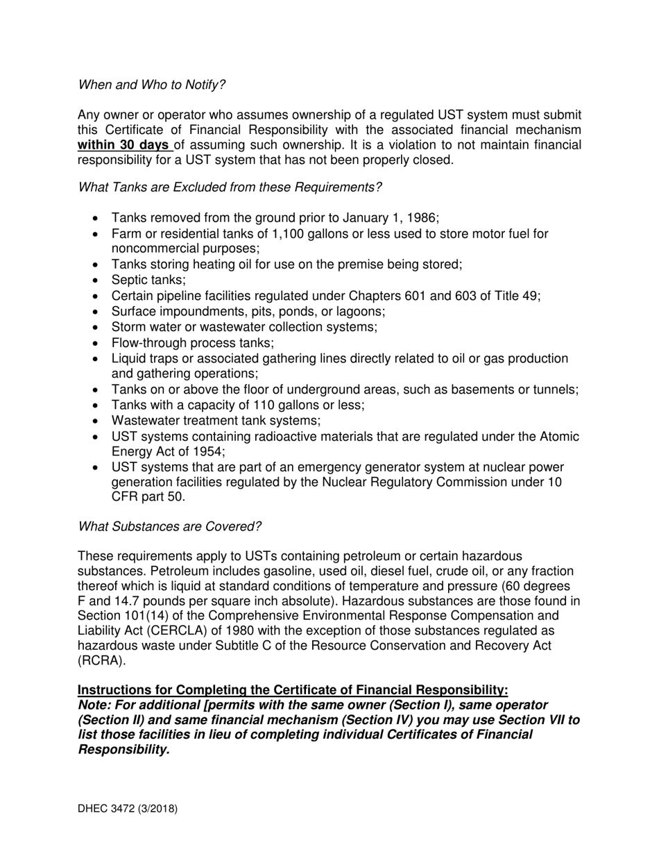 DHEC Form 3472 Underground Storage Tank (Ust) Certificate of Financial Responsibility - South Carolina, Page 5