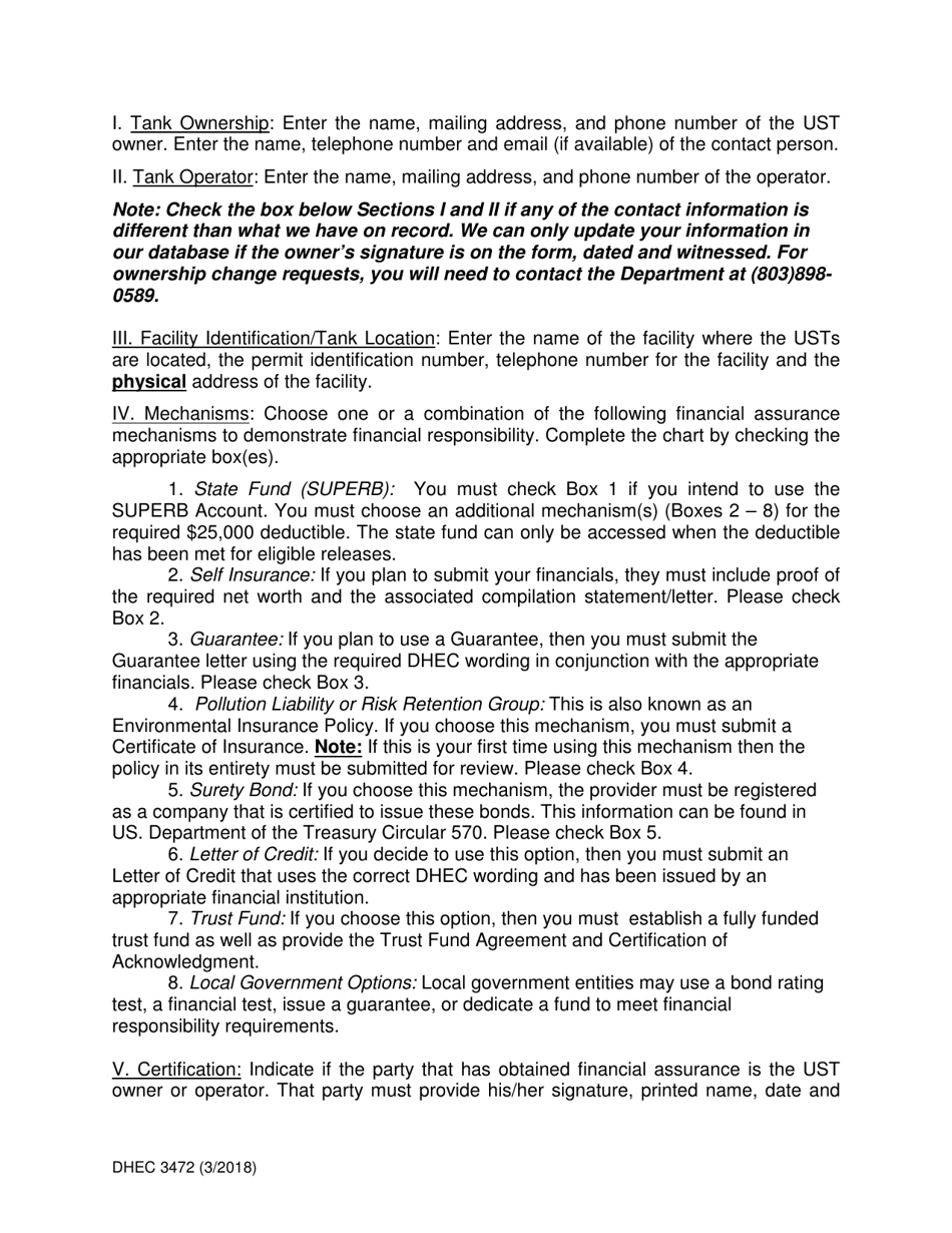 DHEC Form 3472 Underground Storage Tank (Ust) Certificate of Financial Responsibility - South Carolina, Page 6