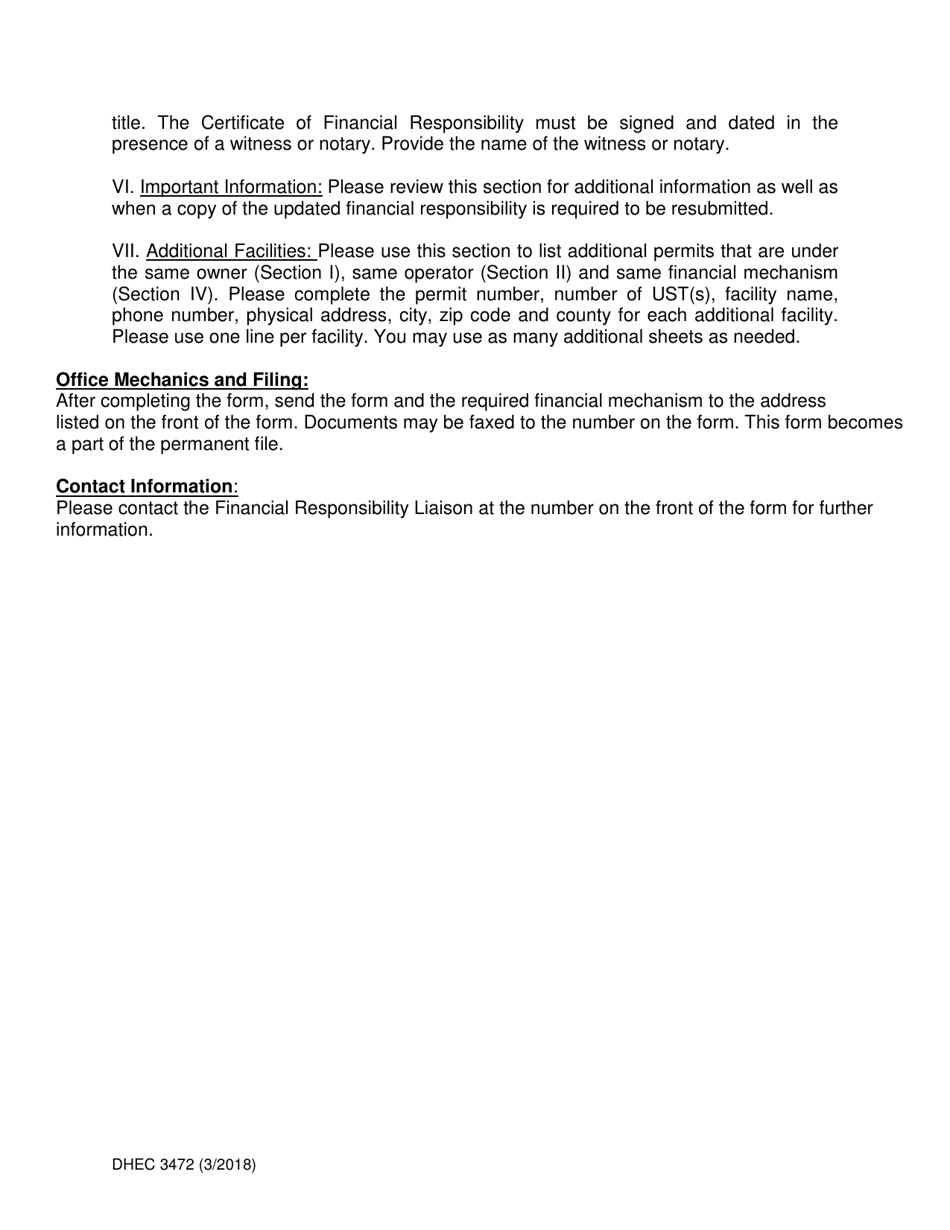 DHEC Form 3472 Underground Storage Tank (Ust) Certificate of Financial Responsibility - South Carolina, Page 7