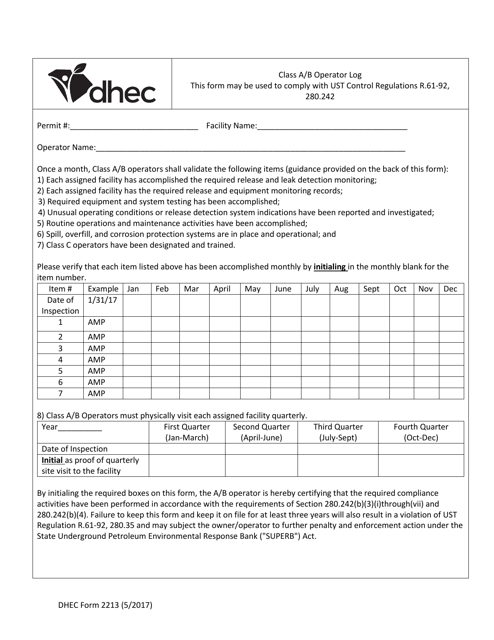 DHEC Form 2213  Printable Pdf