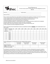 DHEC Form 2213 Class a/B Operator Log - South Carolina