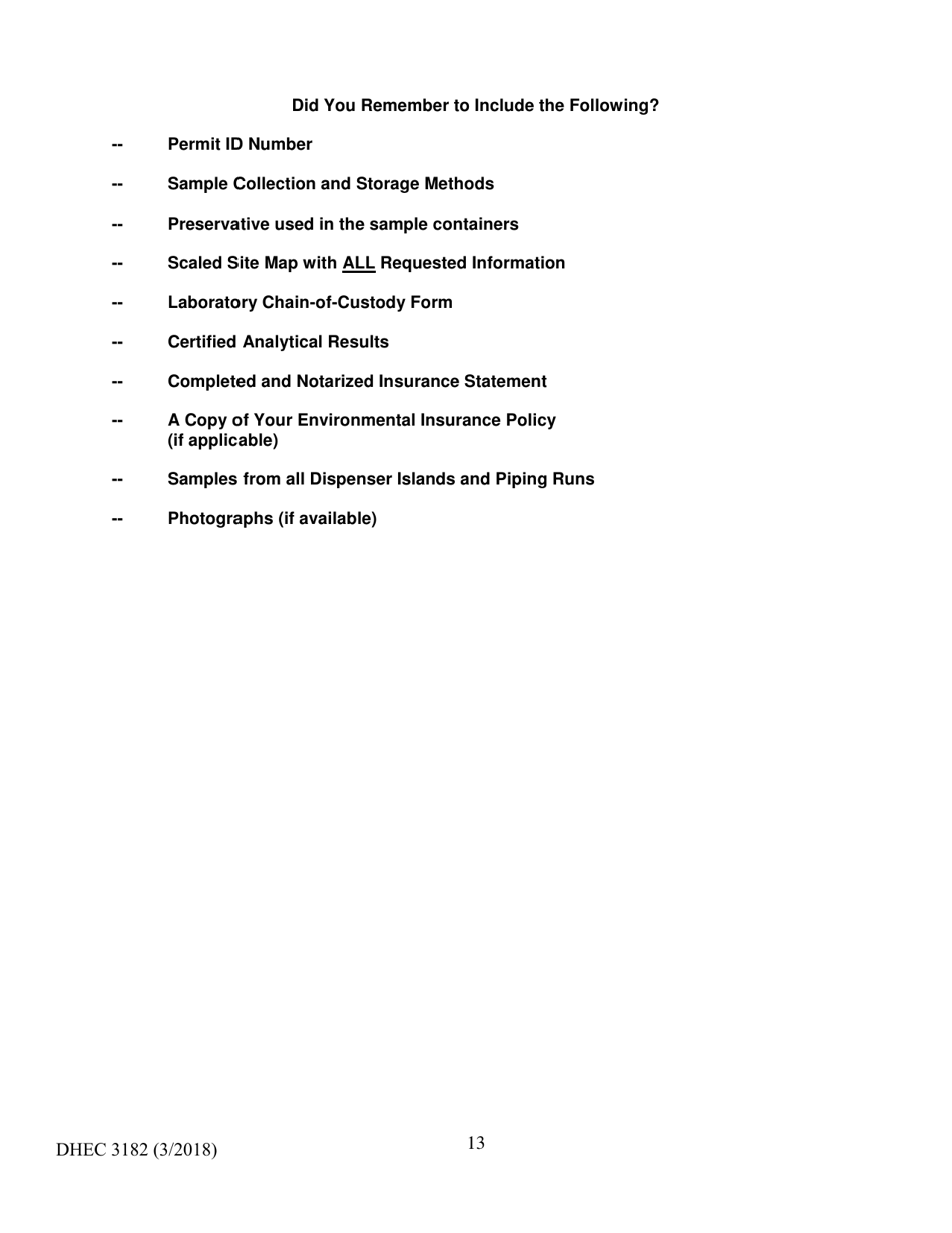 DHEC Form 3182 Underground Storage Tank (Ust) Assessment Report - South Carolina, Page 13
