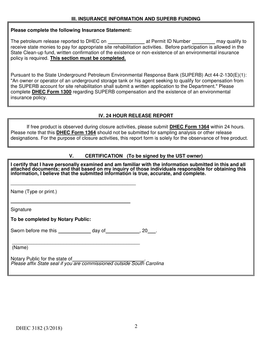 DHEC Form 3182 Underground Storage Tank (Ust) Assessment Report - South Carolina, Page 2