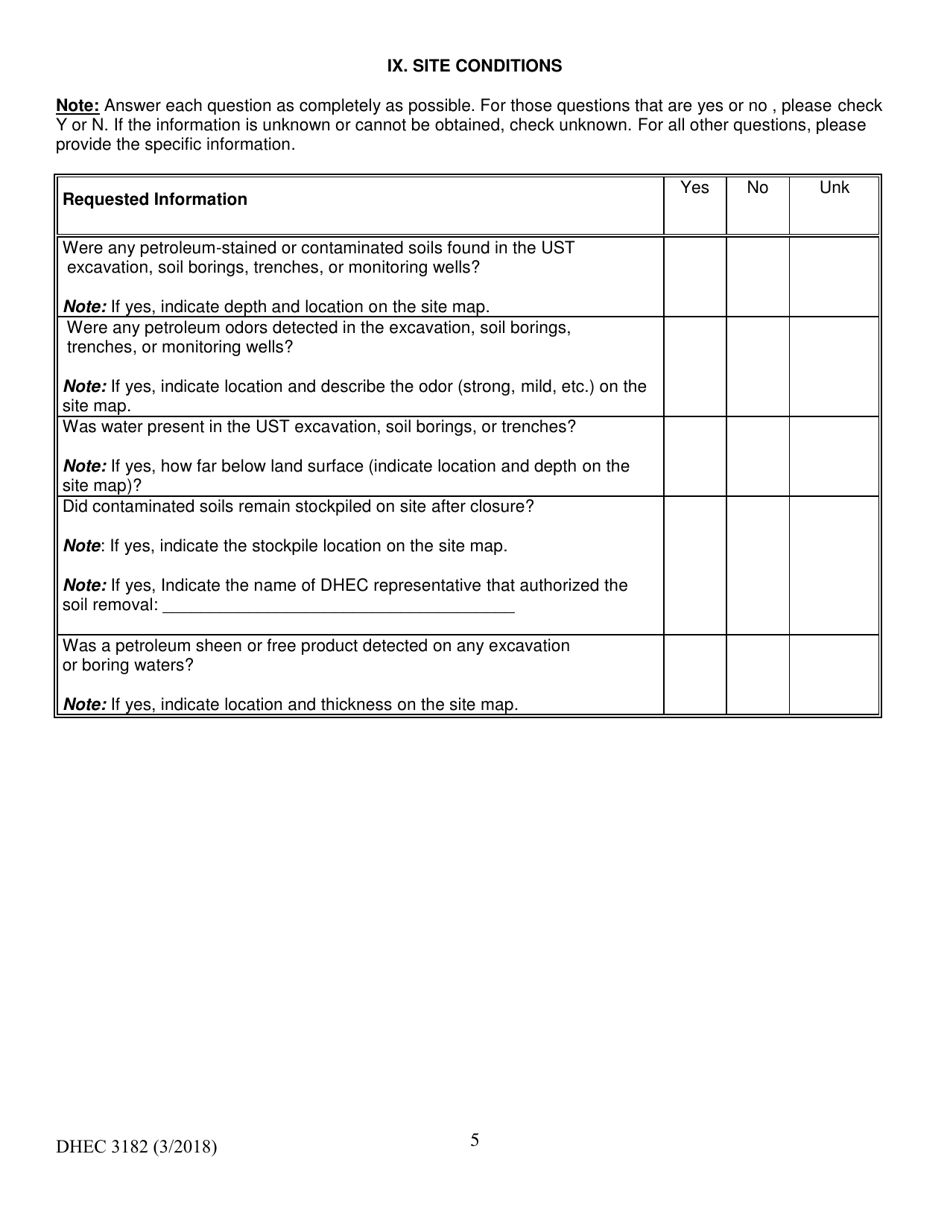 DHEC Form 3182 Underground Storage Tank (Ust) Assessment Report - South Carolina, Page 5