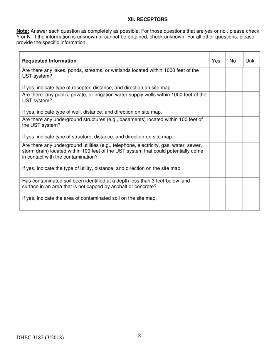 DHEC Form 3182 Underground Storage Tank (Ust) Assessment Report - South Carolina, Page 8
