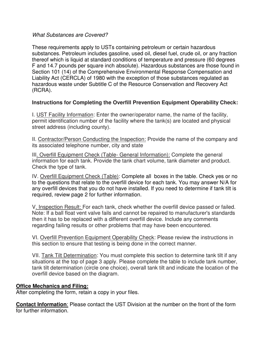 DHEC Form 3187 Overfill Prevention Equipment Operability Check - South Carolina, Page 5