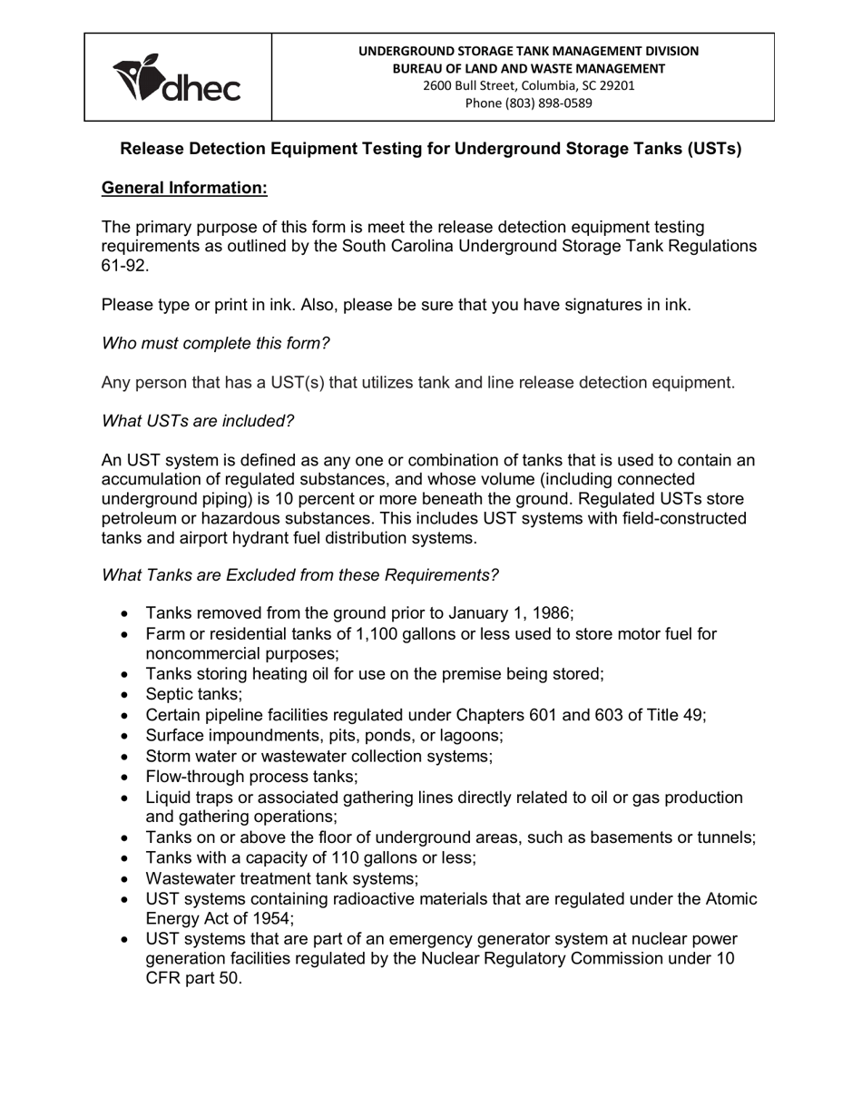 DHEC Form 3188 Release Detection Equipment Testing - South Carolina, Page 3