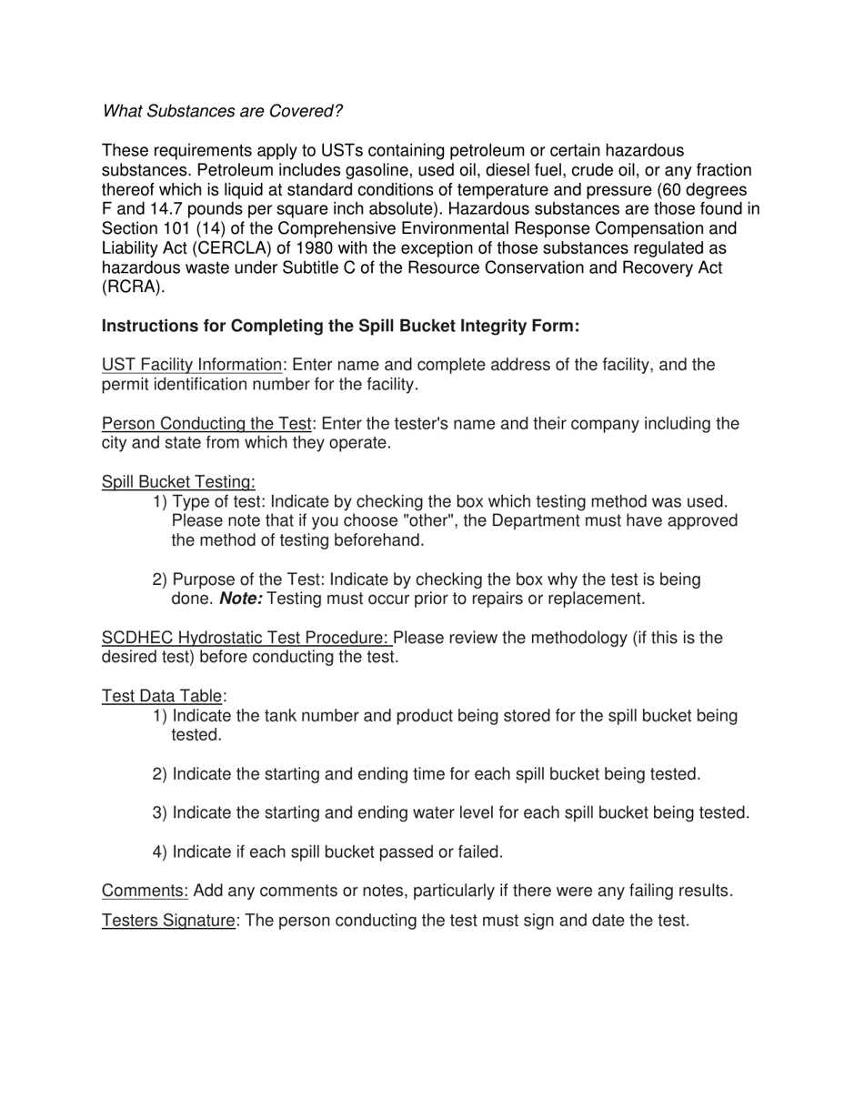 DHEC Form 3186 Spill Bucket Integrity Testing - South Carolina, Page 3