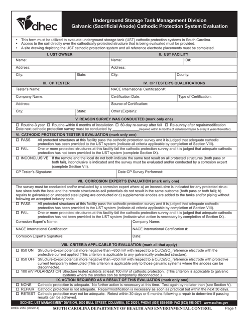DHEC Form 2550  Printable Pdf