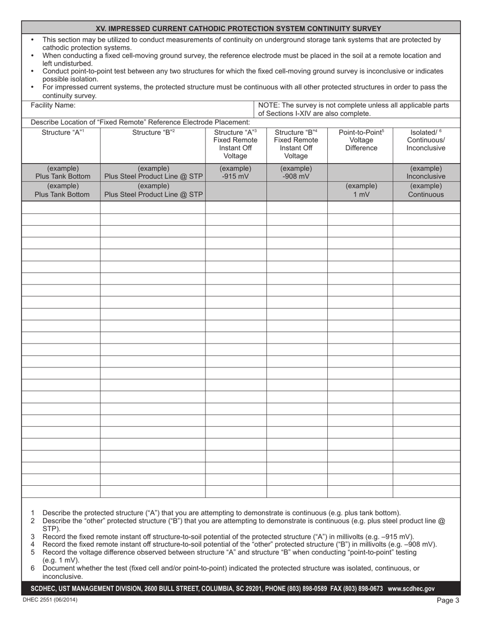 DHEC Form 2551 Impressed Current Cathodic Protection System Evaluation - South Carolina, Page 3