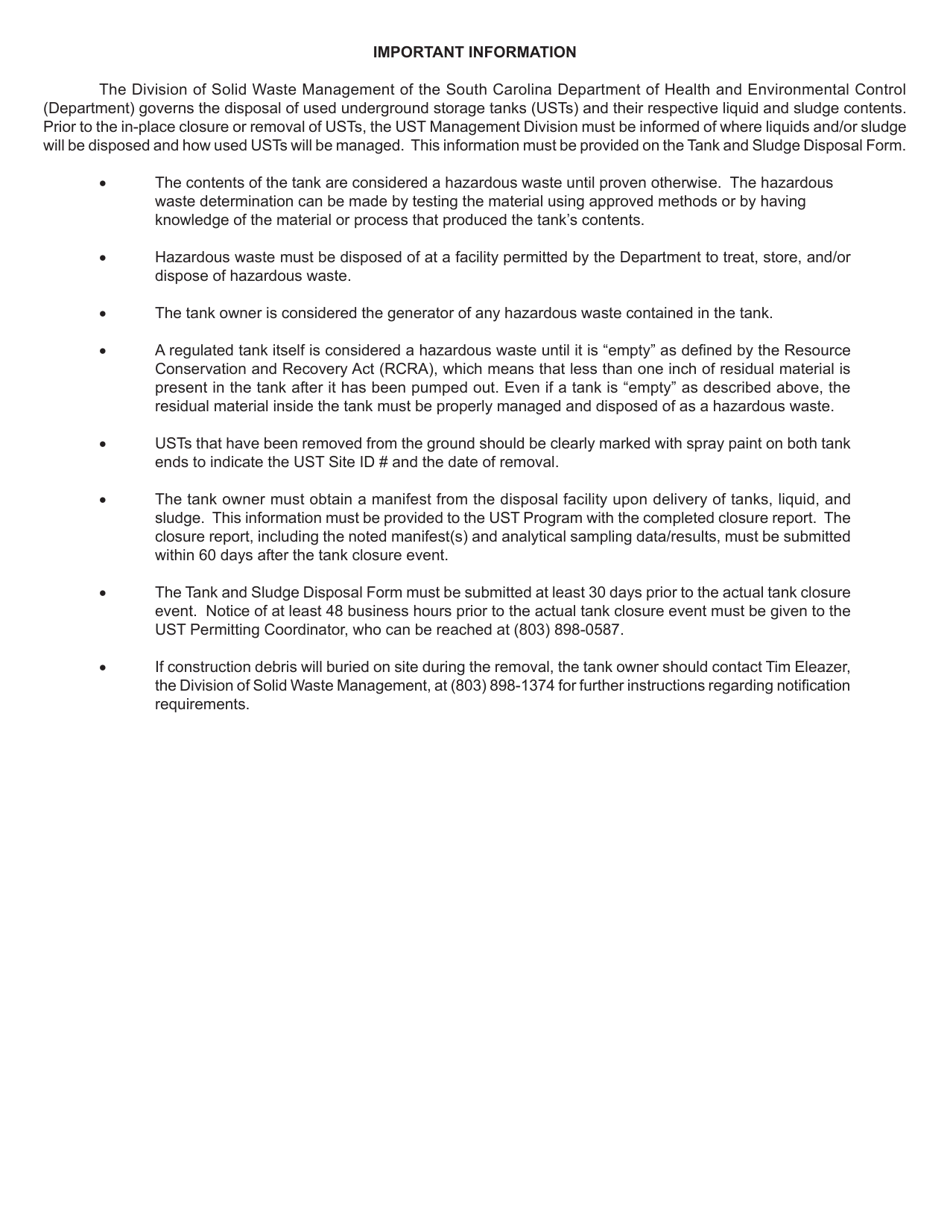 DHEC Form 2233 Tank and Sludge Disposal Form - South Carolina, Page 2