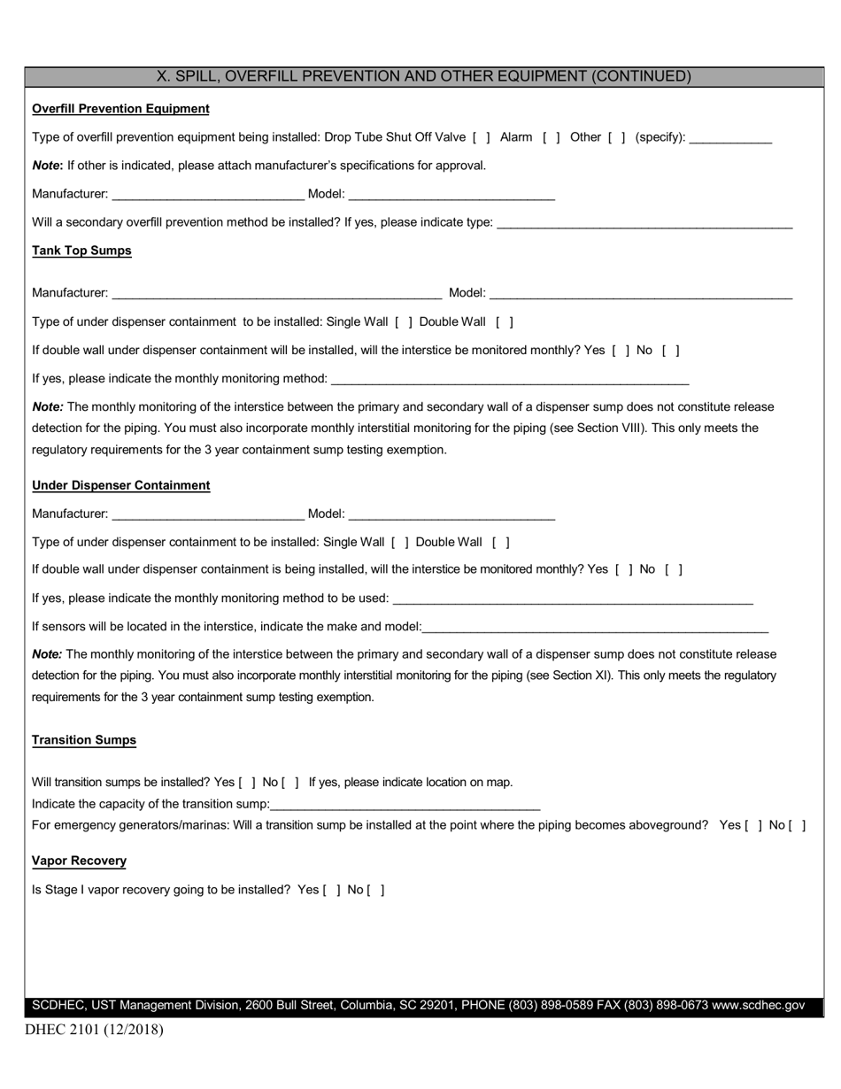 DHEC Form 2101 Application for Permit to Install (For Use With All Systems Except Field Constructed or Airport Hydrant Systems) - South Carolina, Page 4