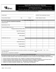 DHEC Form 1959 Application for Permit to Operate (For Use With All Systems Except Field Constructed or Airport Hydrant Systems) - South Carolina