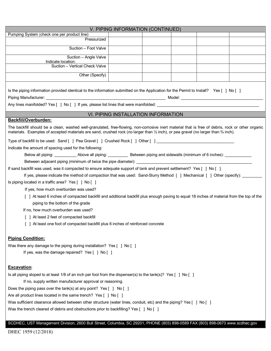 DHEC Form 1959 Application for Permit to Operate (For Use With All Systems Except Field Constructed or Airport Hydrant Systems) - South Carolina, Page 3