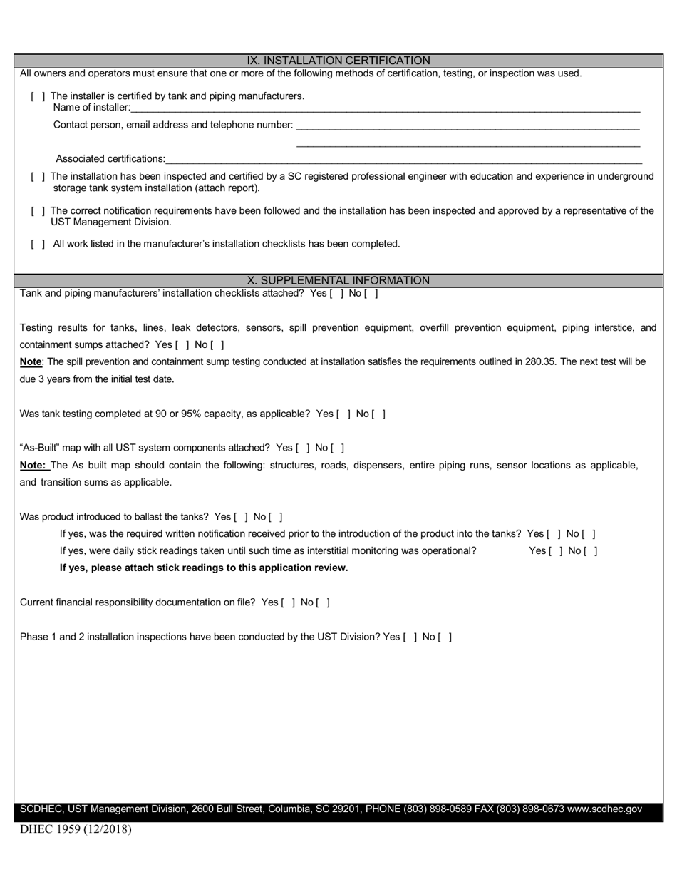 DHEC Form 1959 Application for Permit to Operate (For Use With All Systems Except Field Constructed or Airport Hydrant Systems) - South Carolina, Page 6