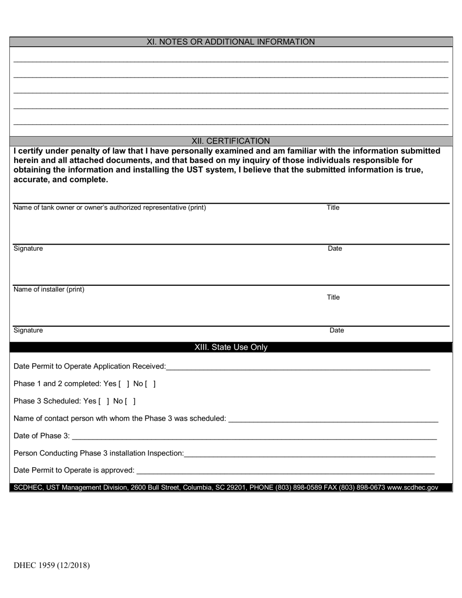 DHEC Form 1959 Application for Permit to Operate (For Use With All Systems Except Field Constructed or Airport Hydrant Systems) - South Carolina, Page 7