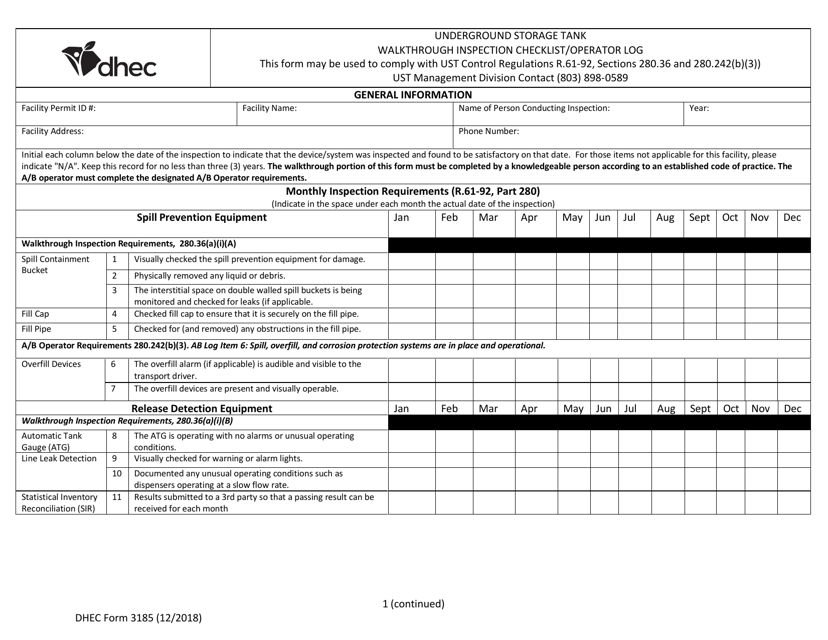 DHEC Form 3185  Printable Pdf