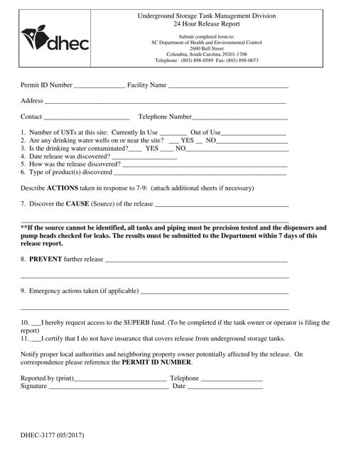 DHEC Form 3177  Printable Pdf