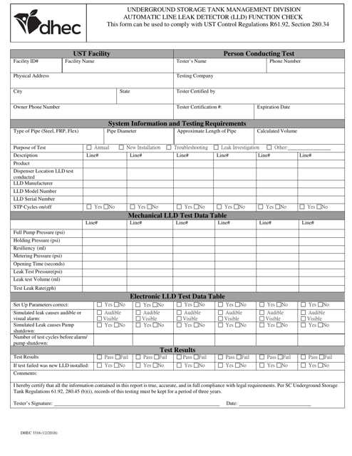 DHEC Form 3316  Printable Pdf