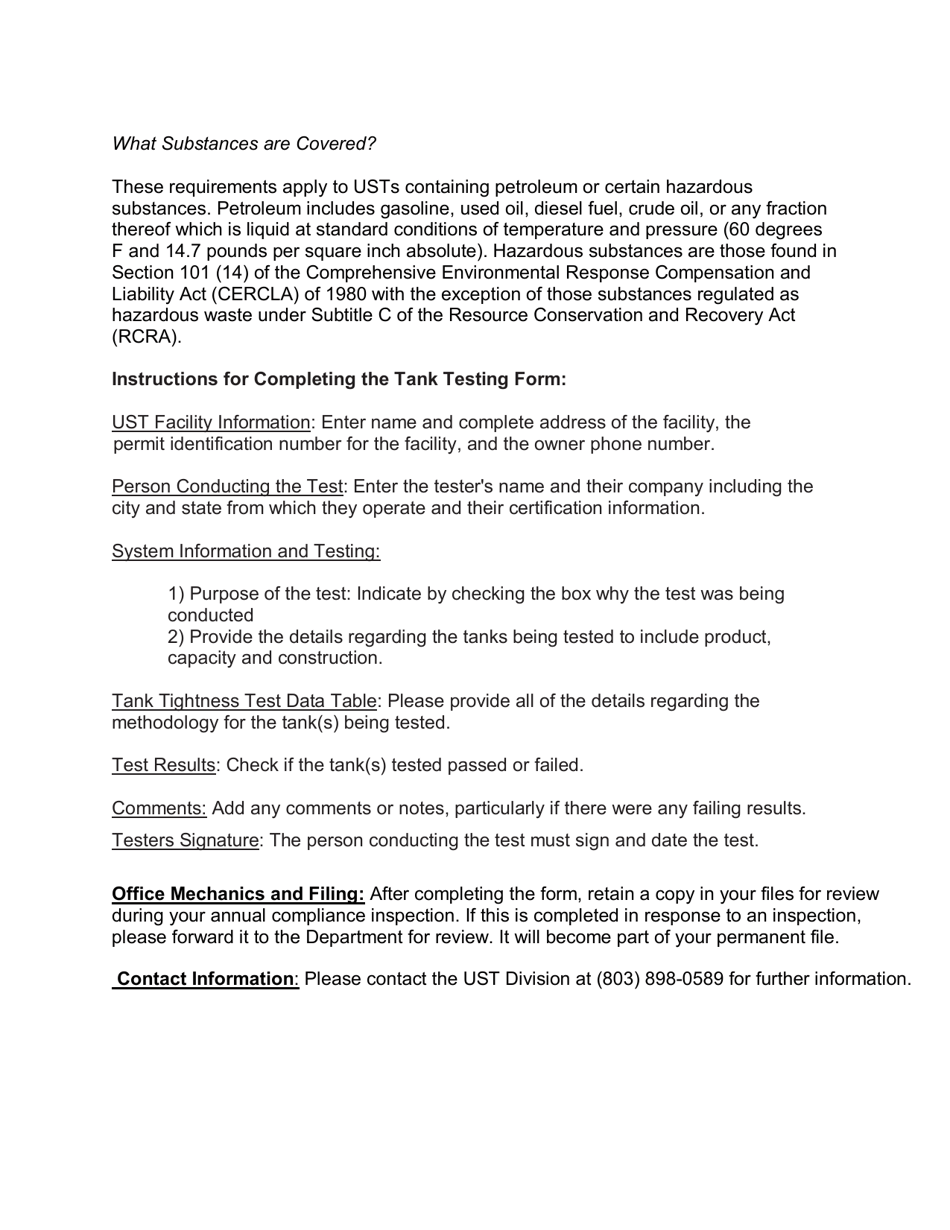 DHEC Form 3317 Tank Tightness Testing Form - South Carolina, Page 3