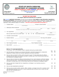 Document preview: Credit Counselor License Renewal Application Form - South Carolina