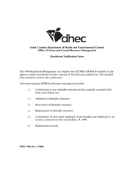 DHEC Form 3896 Beachfront Notification Form - South Carolina