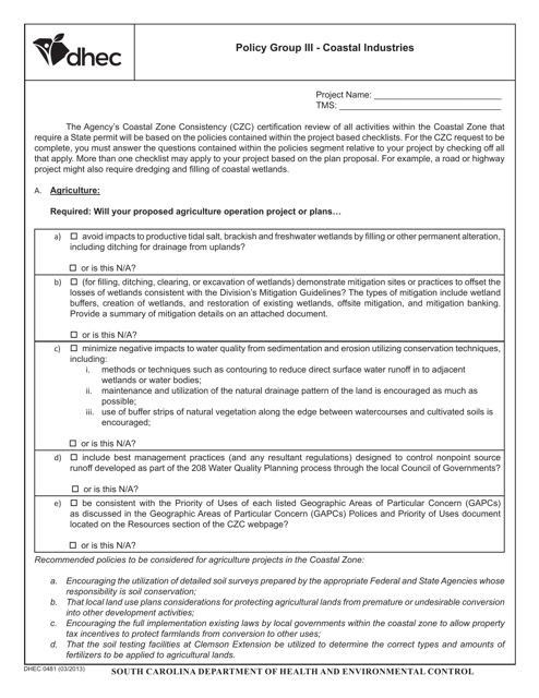 DHEC Form 0481  Printable Pdf
