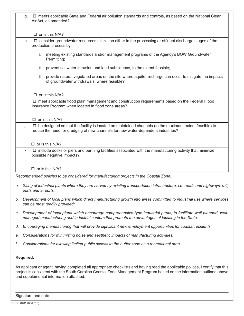 DHEC Form 0481 - Fill Out, Sign Online and Download Fillable PDF, South ...