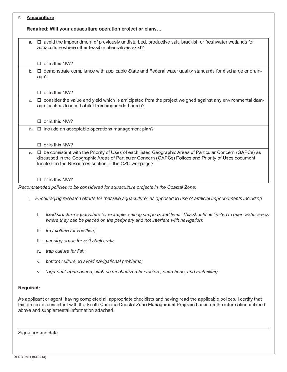 DHEC Form 0481 Policy Group Iii - Coastal Industries - South Carolina, Page 7