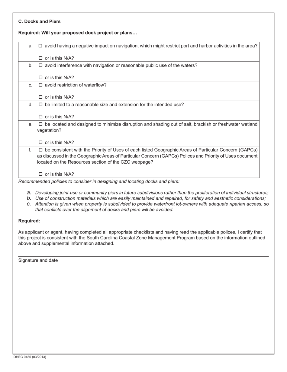 DHEC Form 0485 Policy Group VI - Marine Related Facilities - South Carolina, Page 3
