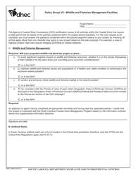 DHEC Form 0486 Policy Group VII - Wildlife and Fisheries Management Facilities - South Carolina