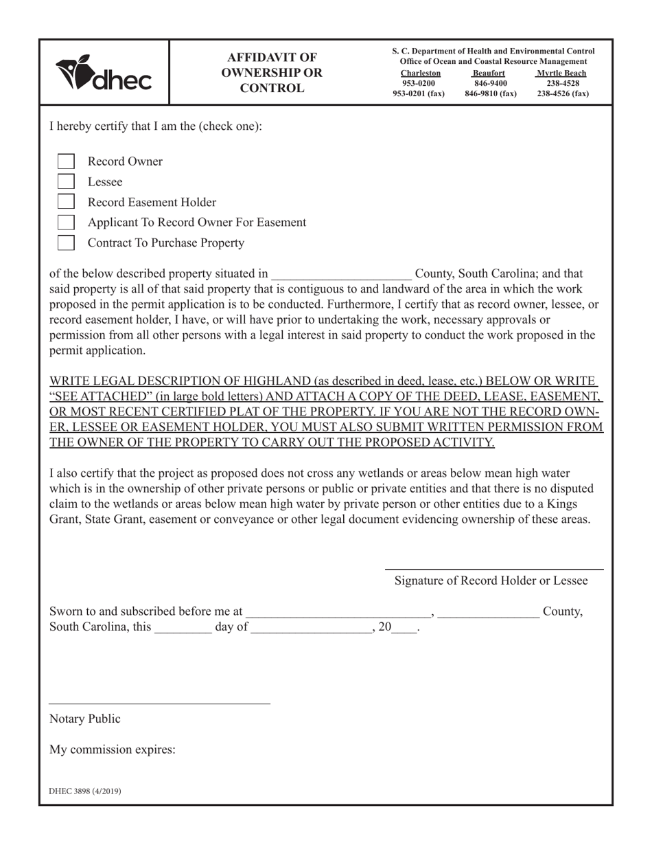 DHEC Form 3898 Permit Application Packet for Activities in the South Carolina Critical Area - South Carolina, Page 10