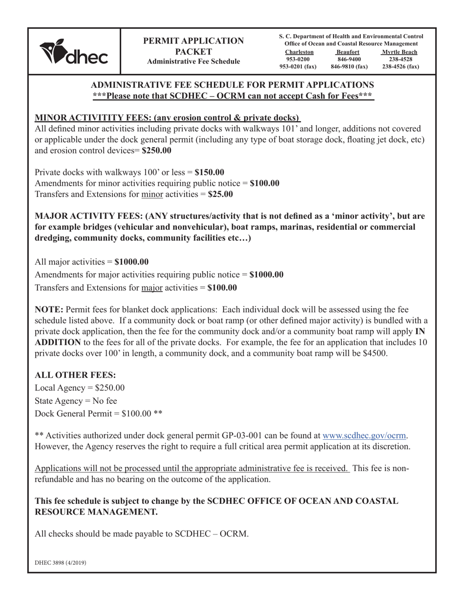 DHEC Form 3898 Permit Application Packet for Activities in the South Carolina Critical Area - South Carolina, Page 3