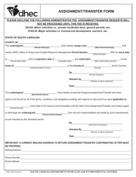 Document preview: DHEC Form 3900 Assignment/Transfer Form - South Carolina