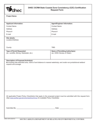 Document preview: DHEC Form 0478 Dhec Ocrm State Coastal Zone Consistency (Czc) Certification Request Form - South Carolina