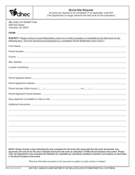 Document preview: DHEC Form 2622 Burial Site Request - South Carolina