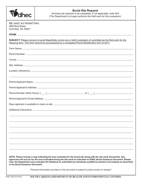 DHEC Form 2622  Printable Pdf