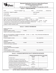 Document preview: DHEC Form 2512 Standard Application Form for an Agricultural Permit for Stacking Sheds/Composters - South Carolina