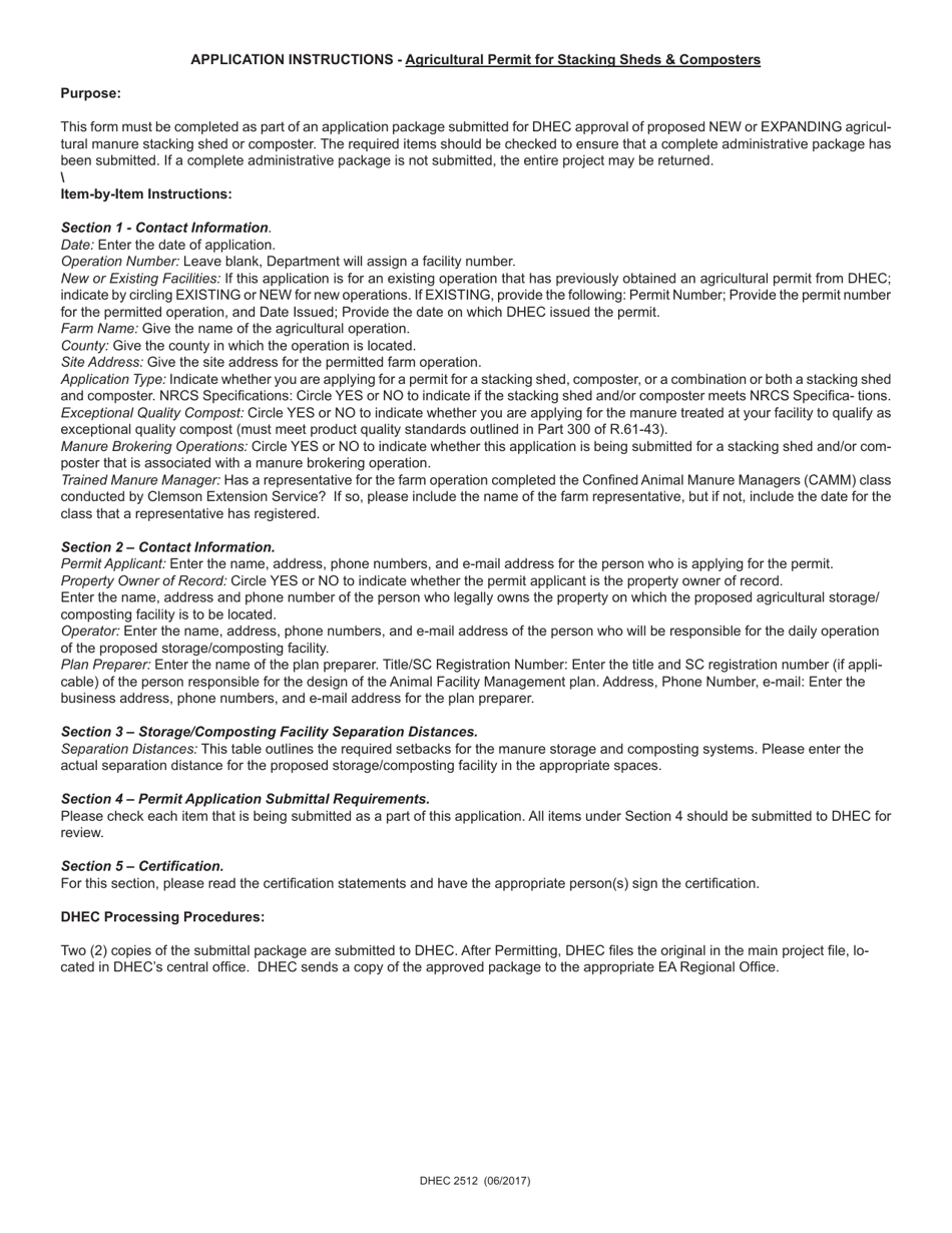 DHEC Form 2512 Standard Application Form for an Agricultural Permit for Stacking Sheds / Composters - South Carolina, Page 3