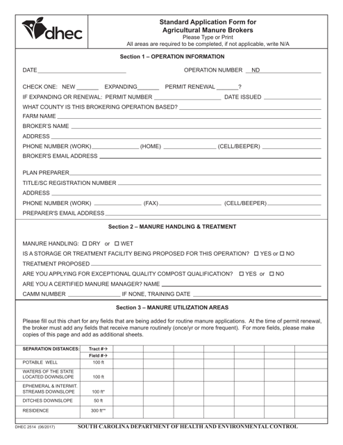 DHEC Form 2514  Printable Pdf