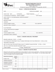 DHEC Form 2514 Standard Application Form for Agricultural Manure Brokers - South Carolina