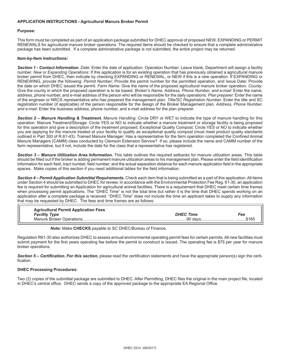 DHEC Form 2514 Standard Application Form for Agricultural Manure Brokers - South Carolina, Page 3