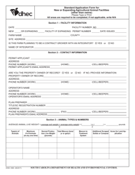 Document preview: DHEC Form 3580 Standard Application Form for New or Expanding Agricultural Animal Facilities (Other Than Swine) - South Carolina