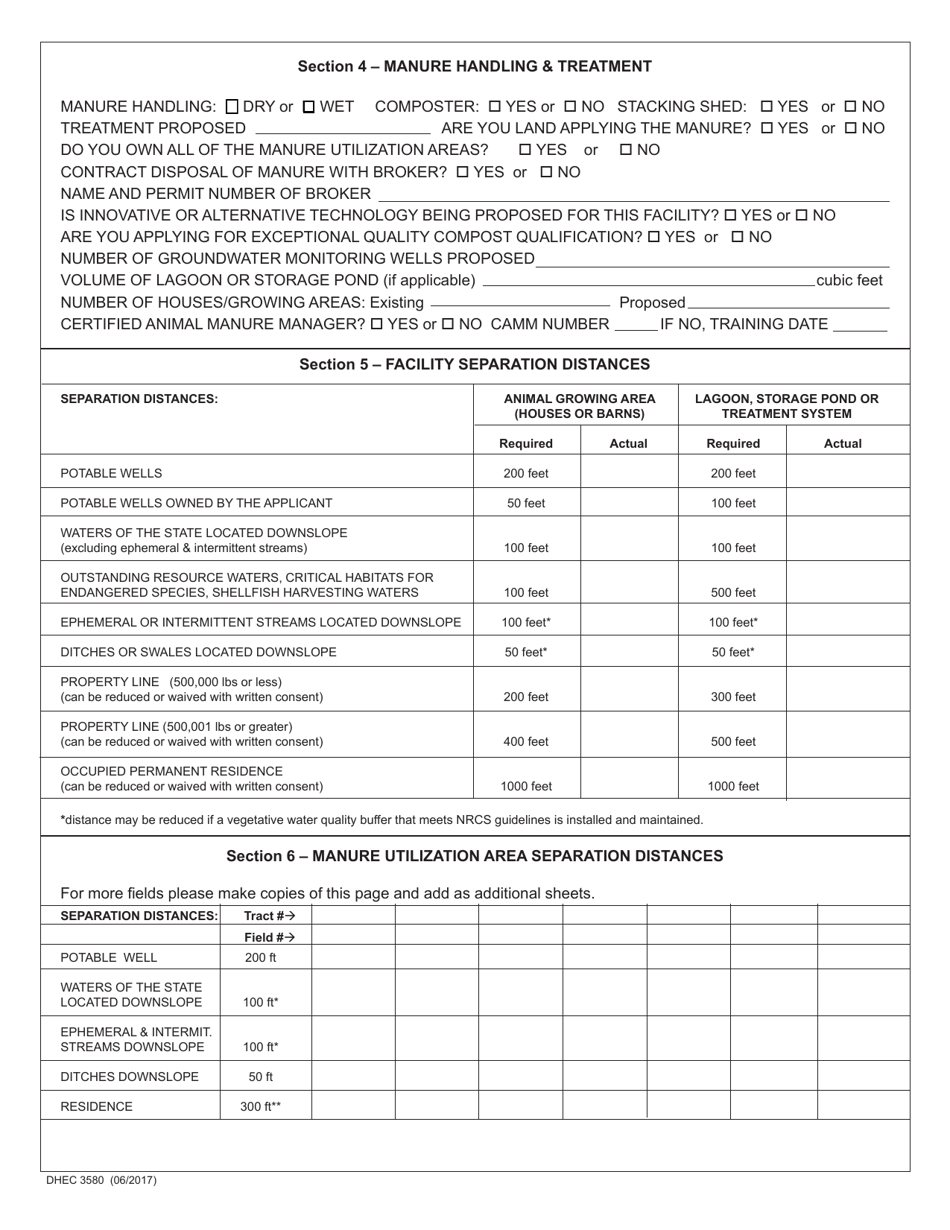 DHEC Form 3580 Standard Application Form for New or Expanding Agricultural Animal Facilities (Other Than Swine) - South Carolina, Page 2