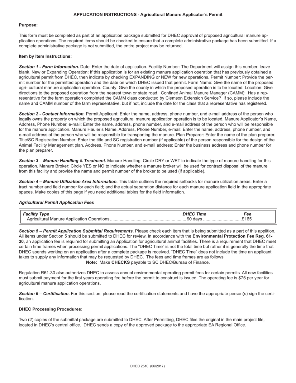 DHEC Form 2510 Standard Application Form for Agricultural Manure Applicators Permit - South Carolina, Page 4