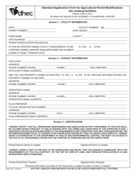 DHEC Form 2511 Standard Application Form for Agricultural Permit Modifications (For Existing Facilities) - South Carolina